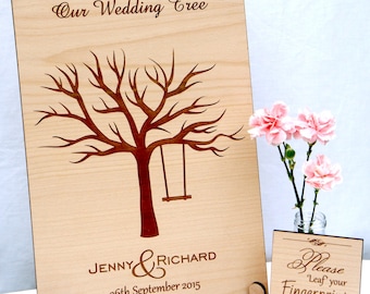 Personalised Wooden Fingerprint Tree & Stand ,Wedding Guestbook, Alternative Guestbook, Rustic Wedding, FREE INK PADS