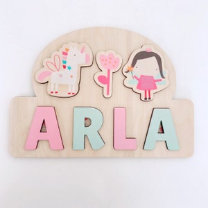 Wooden Name Puzzle, Unicorn Fairy Jigsaw Puzzle, Personalised Wooden Toys,Baby Girl 1st Birthday Gift, 1st Christmas, Learning
