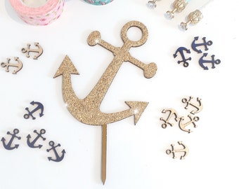 Anchor Cake topper, Wooden Cake Topper, Glitter Cake Topper, Rustic Cake Topper, Wedding Cake Topper, Nautical Cake Topper, Various Colours.