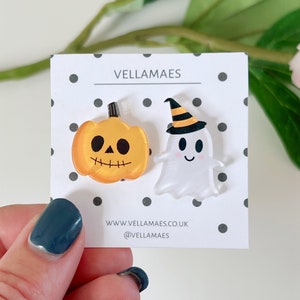 Juego de insignias de Halloween: pines acrílicos de fantasma y calabaza