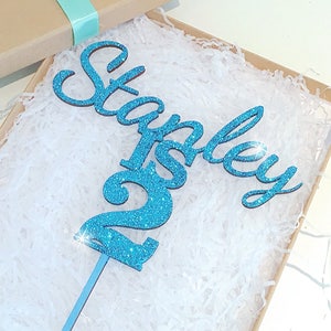 Personalised Glitter Birthday Cake Topper: Aged Wooden Topper