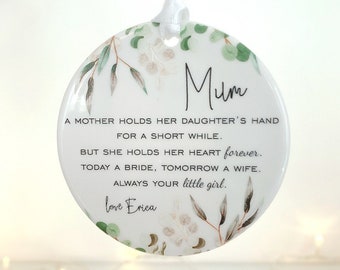Mother of the Bride Wedding Gift, Personalised MOTB Gift, Thank you from Bride Groom, Wedding Keepsake, Leaf Decoration Ornament