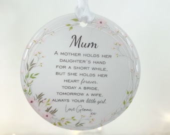 Mother of the Bride Wedding Gift, Personalised MOTB Gift, Thank you from Bride Groom, Wedding Keepsake, Floral Ceramic Decoration Ornament