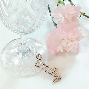 Wooden Place Names, Wine Glass Charms, Wedding Place Cards, Wood Wedding Favour, Laser Cut Names, Hen Party Gift, Name Keyring image 1