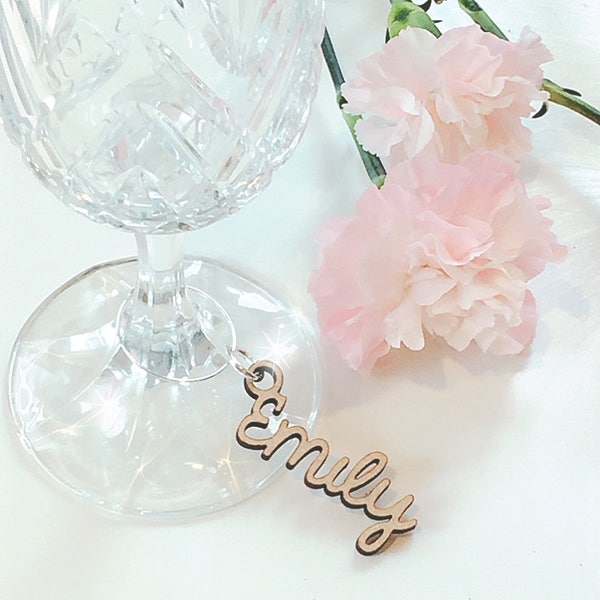 Wooden Place Names, Wine Glass Charms, Wedding Place Cards, Wood Wedding Favour, Laser Cut Names, Hen Party Gift, Name Keyring