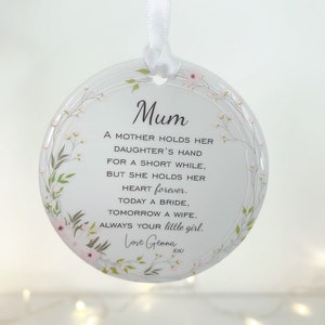 Mother of the Bride Wedding Gift, Personalised MOTB Gift, Thank you from Bride Groom, Wedding Keepsake, Floral Ceramic Decoration Ornament