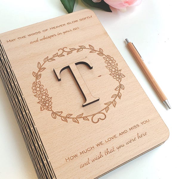 Personalised Wooden Memorial Book, Book of Condolence, Funeral Guest Book, In Loving Memory Book, Funeral Keepsake Book, Remembrance Book