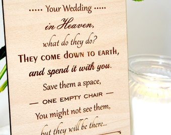 Wooden engraved wedding sign, your wedding in heaven, wedding plaque, memorial sign, various sizes