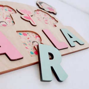 Wooden Name Puzzle, Unicorn Fairy Jigsaw Puzzle, Personalised Wooden Toys,Baby Girl 1st Birthday Gift,Montessori Learning image 6
