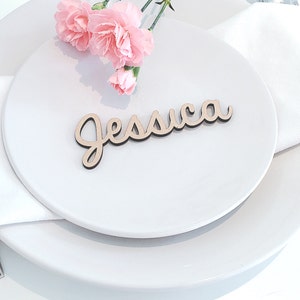 Tarjetas de lugar de boda, nombres de lugares de madera, nombres de corte láser, favores de boda de madera, configuración de nombres de mesa elegantes rústicos personalizados oro plata imagen 5