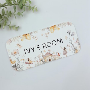 Targa personalizzata per porta della camera da letto con giardino delle fate del bosco, targa con nome della stanza, tema giardino magico, decorazione per la cameretta dei bambini, arazzo da parete per bambini, targa per ragazze
