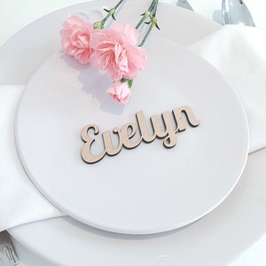 Wedding Place Cards, Wooden Place Names, Laser Cut Names, Wood Wedding Favors, Personalised Rustic Elegant Table Names Settings Gold Silver image 3