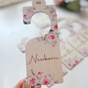 Séparateurs de garde-robe en bois pour bébé, cadeau nouveau-né fille, organisation de roses pour chambre de bébé, baby shower, fleurs, séparateurs de penderie pour vêtements, nouveaux parents