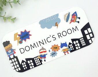 Personalised Superhero Bedroom Door Sign, Name Room Sign, Baby Nursery Décor, Kids Wall Hanging, Boys Super Hero Plaque, Comic Heroes Themed