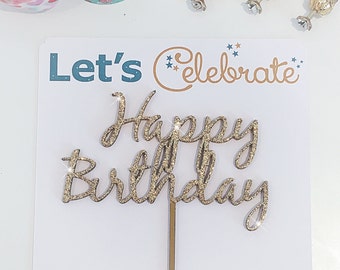 Happy Birthday Cake Topper, Wooden Cake Topper, Glitter Cake Topper, Birthday Girl, Birthday Boy, Rustic Cake Topper, Various Colours.