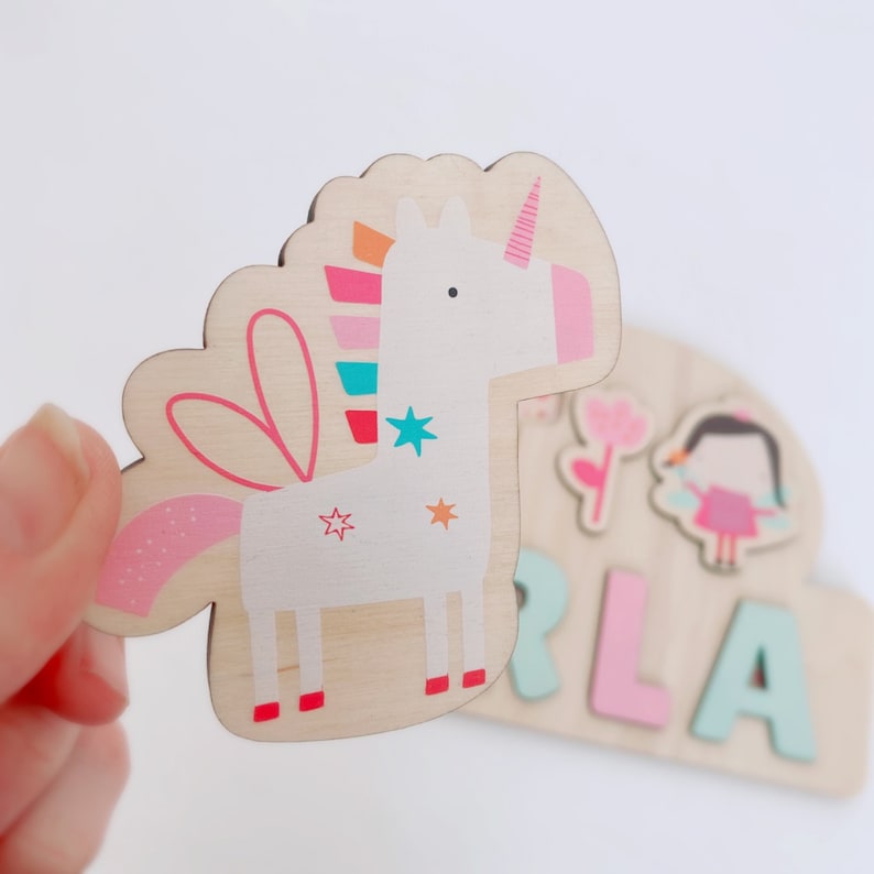 Wooden Name Puzzle, Unicorn Fairy Jigsaw Puzzle, Personalised Wooden Toys,Baby Girl 1st Birthday Gift,Montessori Learning image 9