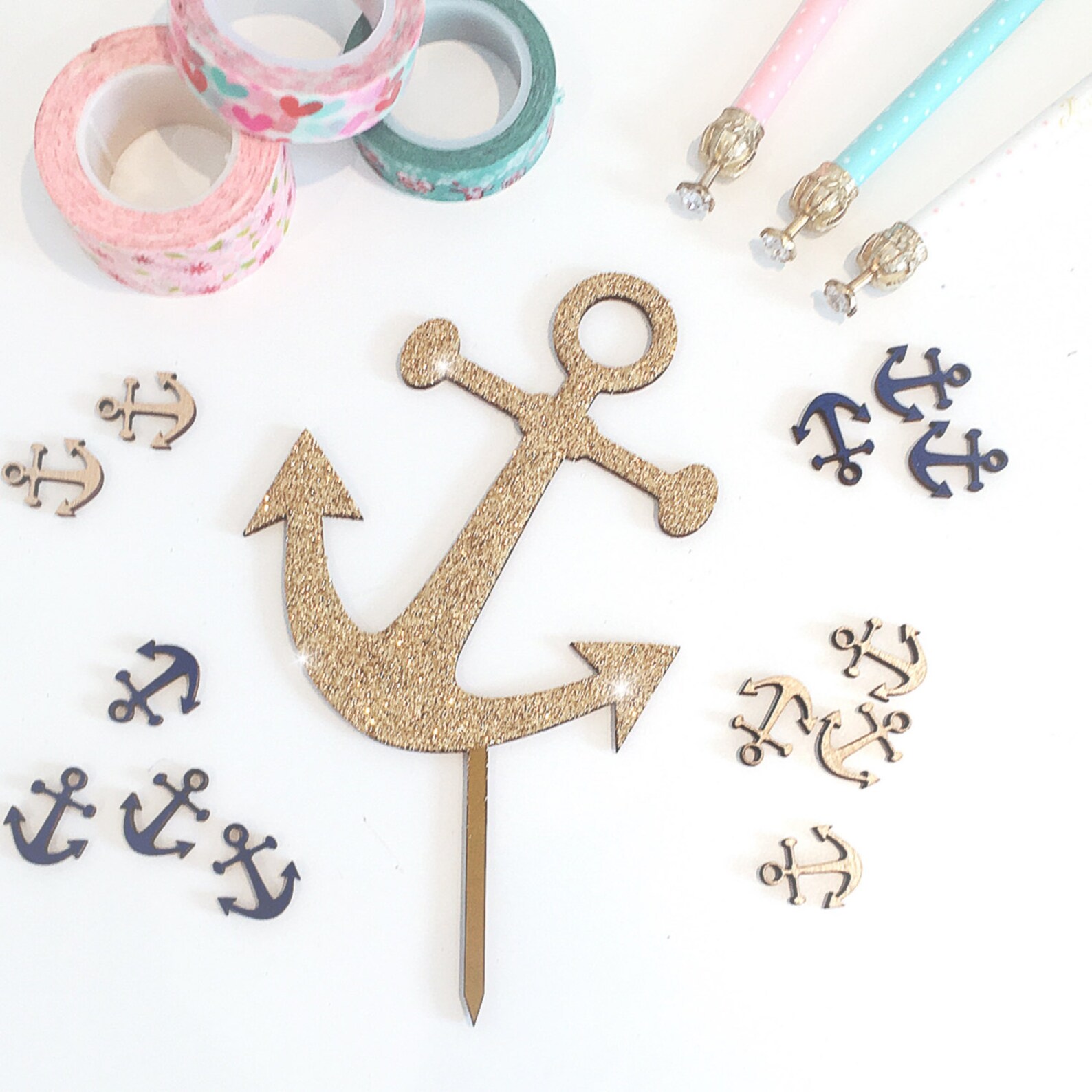 Anchor Cake Topper Wooden Cake Topper Glitter Cake Topper Etsy