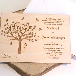 Laser Engraved Wooden Wedding Invitations: Rustic Birch Ply
