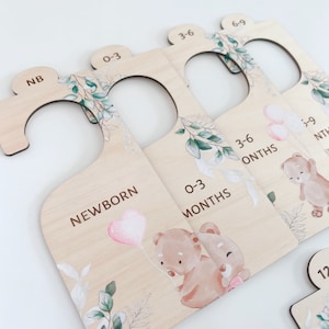 Séparateurs de garde-robe en bois pour bébé, cadeau nouveau-né fille, organisation pour chambre de bébé, baby shower, ours, séparateurs de penderie pour vêtement, nouveaux parents