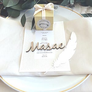 Wedding Place Cards, Wooden Place Names, Laser Cut Names, Wood Wedding Favors, Personalised Rustic Elegant Table Names Settings Gold Silver image 9