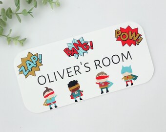 Plaque personnalisée de chambre de super-héros : décoration de bande dessinée en acrylique