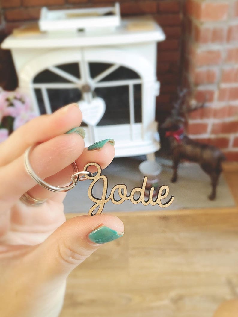 Wooden Place Names, Wine Glass Charms, Wedding Place Cards, Wood Wedding Favour, Laser Cut Names, Hen Party Gift, Name Keyring image 3