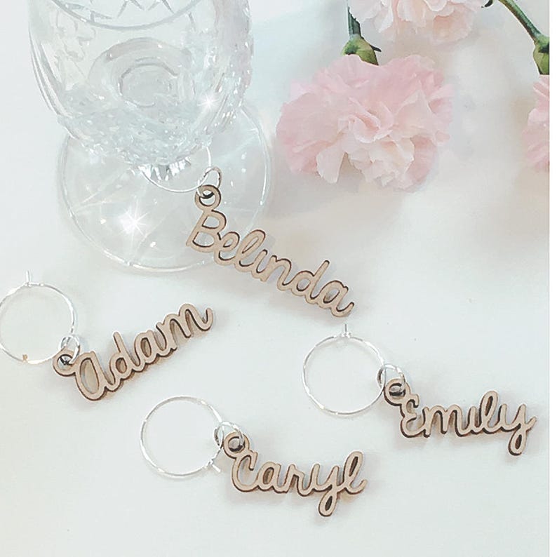 Wooden Place Names, Wine Glass Charms, Wedding Place Cards, Wood Wedding Favour, Laser Cut Names, Hen Party Gift, Name Keyring image 10