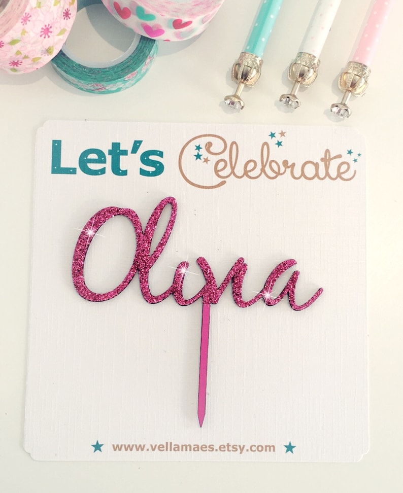 Personalised Name Cake Topper, Personalised Cake Topper, Wooden Cake Topper, Glitter Cake Topper, Rustic Cake Topper, Various Colours. image 1