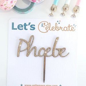 Personalised Name Cake Topper, Personalised Cake Topper, Wooden Cake Topper, Glitter Cake Topper, Rustic Cake Topper, Various Colours. image 2