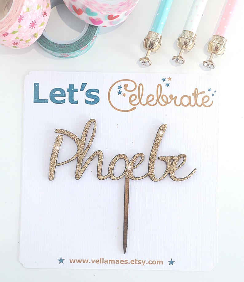 Personalised Name Cake Topper, Personalised Cake Topper, Wooden Cake Topper, Glitter Cake Topper, Rustic Cake Topper, Various Colours. image 2