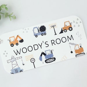 Personalised Construction Bedroom Door Sign, Name Room Sign, Digger Theme,Baby Nursery Décor, Kids Wall Hanging, Truck Plaque,Boys Transport