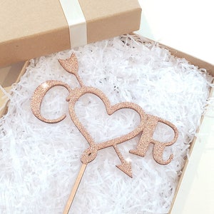 Personalised Initial Heart Wedding Cake Topper: Rustic Wooden Decor