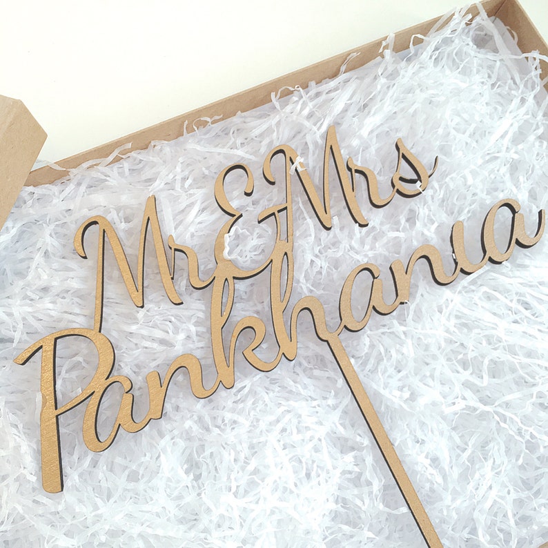 Personalised Wedding Cake Topper, LARGE Mr & Mrs Cake Topper, Wooden Cake Topper, Glitter Cake Topper, Rustic Cake Topper, Various Colours image 2