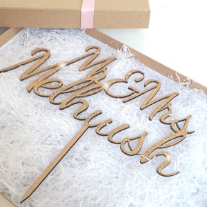 Personalised Wedding Cake Topper, LARGE Mr & Mrs Cake Topper, Wooden Cake Topper, Glitter Cake Topper, Rustic Cake Topper, Various Colours image 4