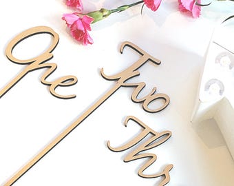 Wooden Table Numbers, Wedding Table Names, Wedding Centrepieces, Luxury Rustic Wedding Table Signs, Laser Cut Names, Freestanding Numbers