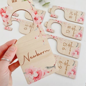 Wooden Baby Wardrobe Dividers, Newborn Girl Gift, Nursery Organisation, Baby Shower, Floral, Clothes Size Closet Dividers, New Parents