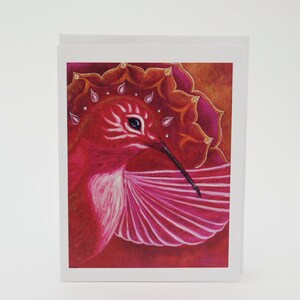 Hummingbird art card, Hummingbird totem, Hummingbird gifts, Bird card, Spiritual art card, Bird art, Mindfulness gift, Red Hummingbird card