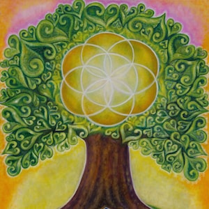 Tree of Life art print, Gaia art, Earth Painting, Flower of Life, Healing art,Sacred Geometry, Visionary art, Celestial art, Prana,Awakening