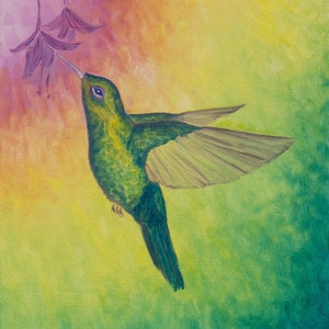 Impression de colibri, colibri vert, cadeau de fête des mères, art spirituel, art de gratitude, cadeau d'amour spirituel, cadeau de yoga, art d'inspiration de nature,