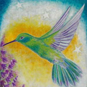 Hummingbird art card, Hummingbird Totem, Solstice gift, Yoga art gift, Nature Inspiration art, Healing art, Spiritual art , Gardener&#39;s gift