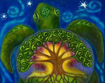 Earth Turtle art print,Turtle Goddess, Tree of Life print, Gaia Spritual Painting, Mother Earth art gift,Spiritual art gift,The Great Giver