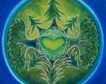 Cartão da Árvore da Vida, cartão da Mãe Terra Gaia, arte visionária, arte da Terra de Cura, arte de inspiração da natureza, Prana, cartão de arte mística, arte da gratidão