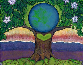 Arte del árbol de la vida, impresión de arte Gaia, impresión de arte de la Madre Tierra Gaia, decoración de la pared espiritual, símbolo del árbol de la vida, arte de la sala de meditación