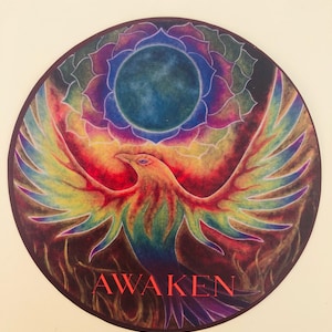 Sticker Phoenix, sticker Awaken, sticker aarde, sticker Phoenix en aarde, Phoenix-kunst, Fantasy-sticker, Transformatiekunst, Wedergeboortekunst