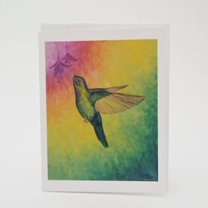 Carte de colibri, colibri vert, carte de colibri arc-en-ciel, art de gratitude, carte d'amour spirituel, carte de yoga, art d'inspiration de nature