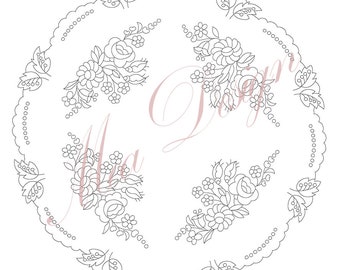 Downloadable Freehand Hungarian Round Kalocsa Tablecloth Pattern (52 X 52 cm) | PNG Folk Art