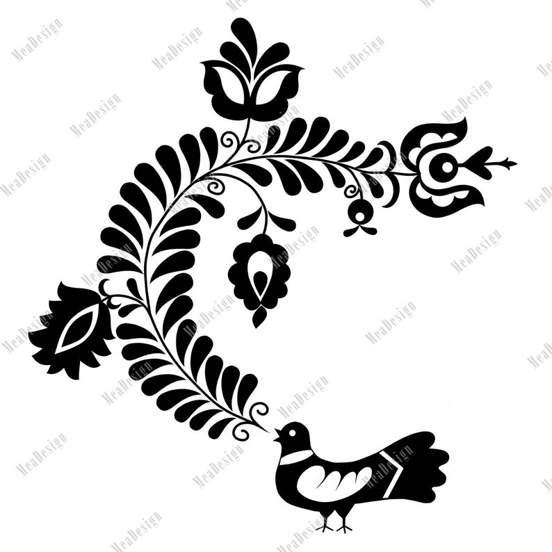 Free Hand Rare Pattern Printable Freehand Hungarian Folk Art Pattern – Red, Blue, Black, White ...