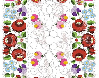 Downloadable Freehand Hungarian Kalocsa Richelieu Tablecloth (55x150cm) Pattern | PNG Folk Art