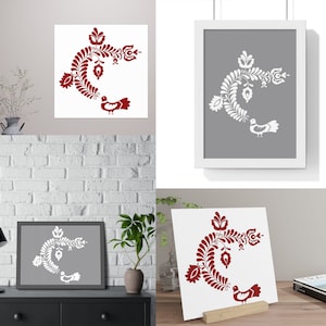 Printable Freehand Hungarian Folk Art Pattern – Red, Blue, Black, White Patterns Inspired by Hungarian Folk Tales | PNG Folk Art