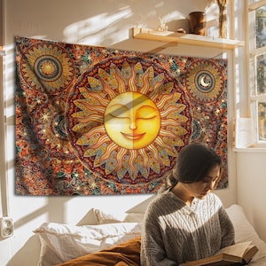 Tapestry, Healing Sunshine Celestial Tapestry Wall Hanging by Dan Morris, Bhakti, celestial tapestry, washable, Choose size, ©Dan Morris